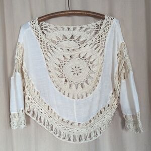 Boho Crochet Lace Poncho Cover-up Crop Top Blouse